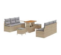 vidaXL Set de Sofá de Jardín de 9 Piezas con Cojines Beige de Ratán Sintético. Mueble para Interiores y Exteriores, para 5 Personas. Diseño Moderno, Resistentes a la Intemperie, Ideal para Patio y T