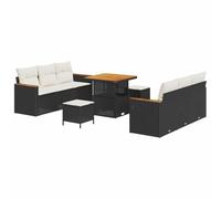vidaXL Set de sofá de jardín de 9 Piezas con Cojines Negros y Crema en ratán sintético, Estructura de Acero. Asientos Modernos para Patio o balcón. Diseño Modular, súper cómodo y Resistente a la Inte