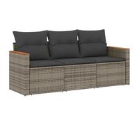 vidaXL Set de Sofá de Jardín y Cojines 3 pzas, Asientos con Respaldos, Sofás Modulares, Muebles para Patio Terraza, Ratán Sintético Gris