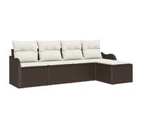 vidaXL Set de Sofá Modular de 5 Piezas para Exterior con Cojines Marrones de Ratan Sintético, Ideal para Balcón, Jardín, Patio y Terraza, Mobiliario Moderno y Ajustable para Sala de Estar