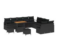 vidaXL Set de Sofá Modular de Jardín de 4 Piezas con Cojines | Diseño Resistente al Sol y Duradero en Ratán Negro y Mesa de Madera Natural, Balcones y Jardines, Ideal para Relajarse al