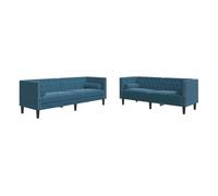 Vidaxl set de sofás chesterfield con cojines 2 piezas terciopelo azul