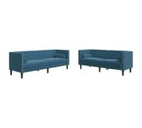 vidaXL Set de sofás Chesterfield con Cojines 2 Piezas Terciopelo Azul, sofá, sillón de TV, sillón de Descanso, Asiento, sofá de Relax