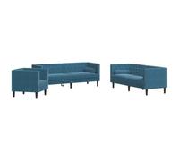 vidaXL Set de sofás Chesterfield con Cojines 3 Piezas Terciopelo Azul, sofá, sillón de TV, sillón de Descanso, Asiento, sofá de Relax