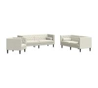 vidaXL Set de sofás Chesterfield con Cojines 3 Piezas Terciopelo Crema, sofá, sillón de TV, sillón de Descanso, Asiento, sofá de Relax