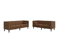 vidaXL Set de sofás Chesterfield y Cojines 2 pzas Ante sintético marrón, sofá, sillón de TV, sillón de Descanso, Asiento, sofá de Relax