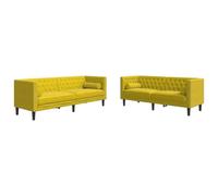 vidaXL Set de sofás Chesterfield y Cojines 2 pzas Terciopelo Amarillo, sofá, sillón de TV, sillón de Descanso, Asiento, sofá de Relax