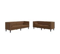 Vidaxl set de sofás chesterfield y cojines 2 pzs ante sintético marrón 74.5 cm