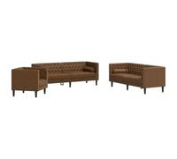 vidaXL Set de sofás Chesterfield y Cojines 3 pzas Ante sintético marrón, sofá, sillón de TV, sillón de Descanso, Asiento, sofá de Relax
