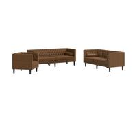 Vidaxl set de sofás chesterfield y cojines 3 pzs ante sintético marrón 194 cm