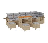 vidaXL Set de Sofás de Exterior de Ratán Sintético Beige con Cojines Gris Claro. Modular, Resistente a los Rayos UV. Mide 289 x 124 x 85 cm. Tiene Almacenamiento de Agua y un diseño contemporáneo. Mu