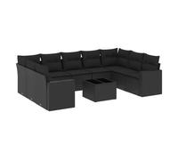 Vidaxl set de sofás de jardín 10 pzas cojines ratán sintético negro