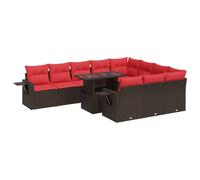 vidaXL Set de sofás de jardín 11 pzas Cojines ratán sintético marrón, Juego de sofás de Exterior, Juego de salón de jardín, Juego de sofás de ratán sintético