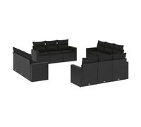 Vidaxl set de sofás de jardín 12 piezas cojines ratán sintético negro