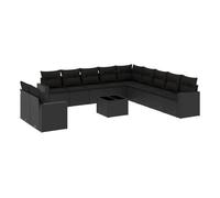 Vidaxl set de sofás de jardín 12 piezas cojines ratán sintético negro