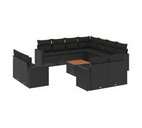 Vidaxl set de sofás de jardín 12 piezas cojines ratán sintético negro