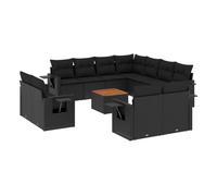 Vidaxl set de sofás de jardín 12 piezas cojines ratán sintético negro