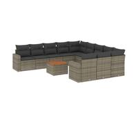 Vidaxl set de sofás de jardín 12 pzas con cojines ratán sintético gris