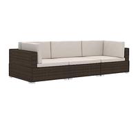 vidaXL Set de Sofás de Jardín 3 Piezas y Cojines Juego Sofá Sillones Sillas Exterior Terraza al Aire Libre Patio Ratán Sintético Marrón
