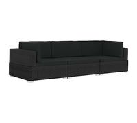 vidaXL Set de Sofás de Jardín 3 Piezas y Cojines Juego Sofá Sillones Sillas Terraza Exterior al Aire Libre Patio Ratán Sintético Negro