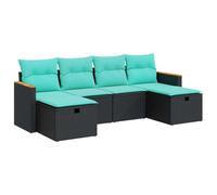 vidaXL Set de sofás de jardín 6 Piezas y Cojines ratán sintético Negro