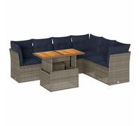 vidaXL Set de sofás de jardín 7 pzas con Cojines ratán sintético Gris, Juego de sofá de Exterior, sofá para jardín, Juego de sofá de Esquina de Exterior