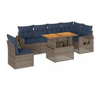 vidaXL Set de sofás de jardín 7 pzas con Cojines ratán sintético Gris, Juego de sofá de Exterior, sofá para jardín, Juego de sofá de Esquina de Exterior