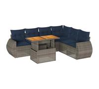 vidaXL Set de sofás de jardín 7 pzas con Cojines ratán sintético Gris, Juego de sofá de Exterior, sofá para jardín, Juego de sofá de Esquina de Exterior
