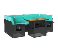 vidaXL Set de sofás de jardín 7 pzas con Cojines ratán sintético Negro, Juego de sofá de Exterior, sofá para jardín, Juego de sofá de Esquina de Exterior