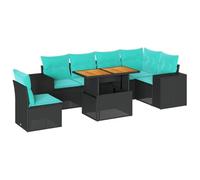 vidaXL Set de sofás de jardín 7 pzas con Cojines ratán sintético Negro, Juego de sofá de Exterior, sofá para jardín, Juego de sofá de Esquina de Exterior