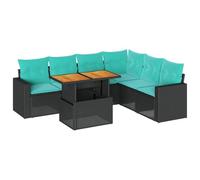 vidaXL Set de sofás de jardín 7 pzas con Cojines ratán sintético Negro, Juego de sofá de Exterior, sofá para jardín, Juego de sofá de Esquina de Exterior