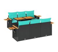 vidaXL Set de sofás de jardín 7 pzas con Cojines ratán sintético Negro, Juego de sofá de Exterior, sofá para jardín, Juego de sofá de Esquina de Exterior