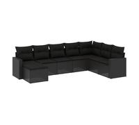 Set de sofás de jardín 8 piezas y cojines ratán sintético negro