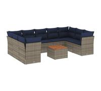 vidaXL Set de Sofás de Jardín con Cojines 10 pzas, Asientos con Respaldos, Sofás Modulares, Muebles para Patio Terraza, Ratán Sintético Gris