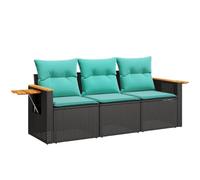 vidaXL Set de Sofás de Jardín con Cojines 3 pzas, Asientos con Respaldos, Sofás Modulares, Muebles para Patio Terraza, Ratán Sintético Negro