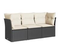 vidaXL Set de Sofás de Jardín con Cojines 3 pzas, Mesa y Asientos Modulares, Conjunto de Muebles para Terraza Patio, Ratán Sintético Negro
