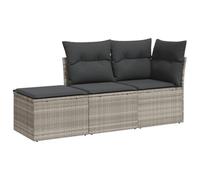 vidaXL Set de Sofás de Jardín con Cojines 3 pzas, Mesa y Asientos Modulares, Conjunto de Muebles para Terraza Patio, Ratán Sintético Gris Claro