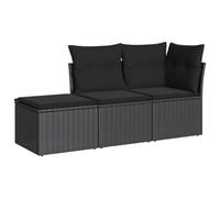 vidaXL Set de Sofás de Jardín con Cojines 3 pzas, Mesa y Asientos Modulares, Conjunto de Muebles para Terraza Patio, Ratán Sintético Negro