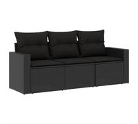 vidaXL Set de Sofás de Jardín con Cojines 3 pzas, Mesa y Asientos Modulares, Conjunto de Muebles para Terraza Patio, Ratán Sintético Negro