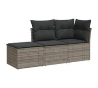 vidaXL Set de Sofás de Jardín con Cojines 3 pzas, Mesa y Asientos Modulares, Conjunto de Muebles para Terraza Patio, Ratán Sintético Gris
