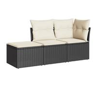 vidaXL Set de Sofás de Jardín con Cojines 3 pzas, Mesa y Asientos Modulares, Conjunto de Muebles para Terraza Patio, Ratán Sintético Negro