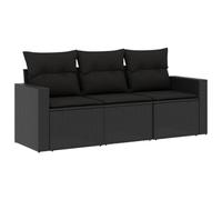 Vidaxl set de sofás de jardín con cojines 3 pzas ratán sintético negro