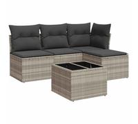 vidaXL Set de Sofás de Jardín con Cojines 5 pzas, Mesa y Asientos Modulares, Conjunto de Muebles para Terraza Patio, Ratán Sintético Gris Claro