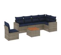 vidaXL Set de Sofás de Jardín con Cojines 7 pzas, Asientos con Respaldos, Sofás Modulares, Muebles para Patio Terraza, Ratán PE Gris