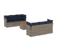 vidaXL Set de Sofás de Jardín con Cojines 7 pzas, Asientos con Respaldos, Sofás Modulares, Muebles para Patio Terraza, Ratán PE Gris