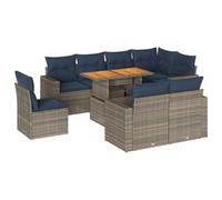 vidaXL Set de sofás de jardín con Cojines 9 pzas ratán sintético Gris, Juego de sofá de Exterior, sofá para jardín, Juego de sofá de Esquina de Exterior