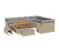 vidaXL Set de Sofás de Jardín de 5 Piezas con Cojines Beige y Gris Claro de Ratán Modular, Muebles de Exterior para Disfrutar en el Balcón, Patio, Terrazas, Sofás y Sillas Modernas de Madera de Acac