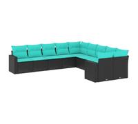 vidaXL Set de Sofás de Jardín y Cojines 10 pzas, Asientos con Respaldos, Sofás Modulares, Muebles para Patio Terraza, Ratán Sintético Negro