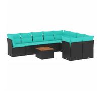 vidaXL Set de Sofás de Jardín y Cojines 10 pzas, Asientos con Respaldos, Sofás Modulares, Muebles para Patio Terraza, Ratán Sintético Negro
