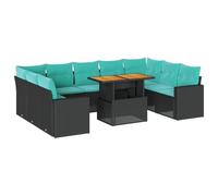vidaXL Set de sofás de jardín y Cojines 10 pzas ratán sintético Negro, Juego de sofá de Exterior, sofá para jardín, Juego de sofá de Esquina de Exterior